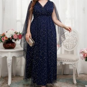 Cloak sleeve mesh formal dress